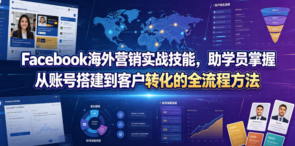 Facebook海外营销实战技能，助学员掌握从账号搭建到客户转化的全流程方法-大表哥网创