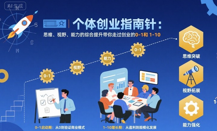 个体创业指南针，思维、视野、能力的综合提升带你走过创业的0-1和1-10【音频】-大表哥网创