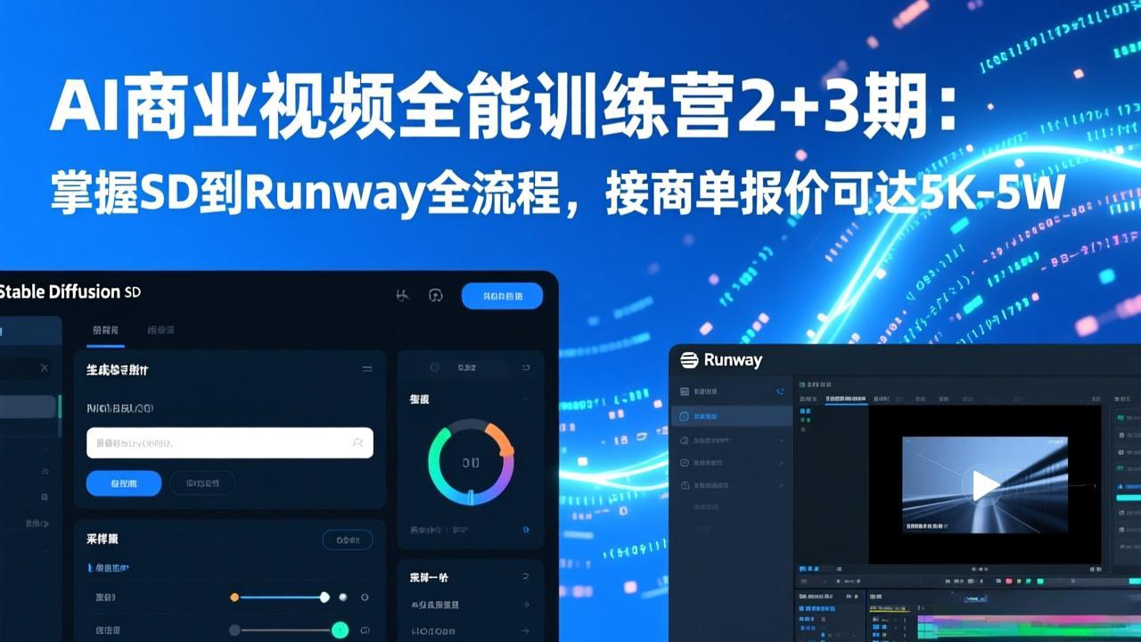 AI商业视频全能训练营2+3期：掌握SD到Runway全流程，接商单报价可达5K-5W-大表哥网创
