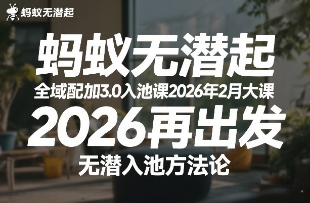 蚂蚁无潜不起全域配抖加3.0入池课2026年2月大课，2026再出发，无潜入池方法论-大表哥网创