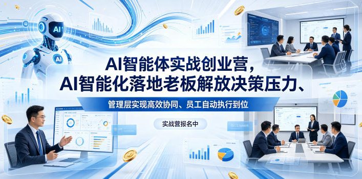 AI智能体实战创业营26年4月23-25号线下课，AI智能化落地老板解放决策压力、管理层实现高效协同、员工自动执行到位-大表哥网创
