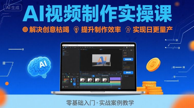 Ai视频制作实操课,解决创意枯竭、效率低下痛点,实现日更量产可持续变现(更新26年3月)-大表哥网创