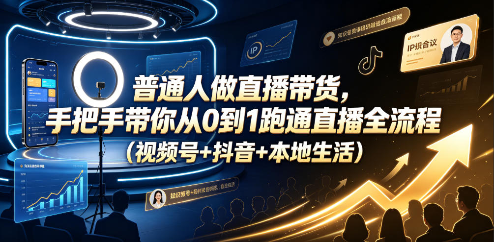 普通人做直播带货，手把手带你从0到1跑通直播全流程(视频号+抖音+本地生活)-大表哥网创