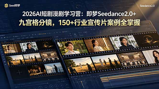 2026AI短剧漫剧学习营：即梦Seedance2.0+九宫格分镜，150+行业宣传片案例全掌握-大表哥网创