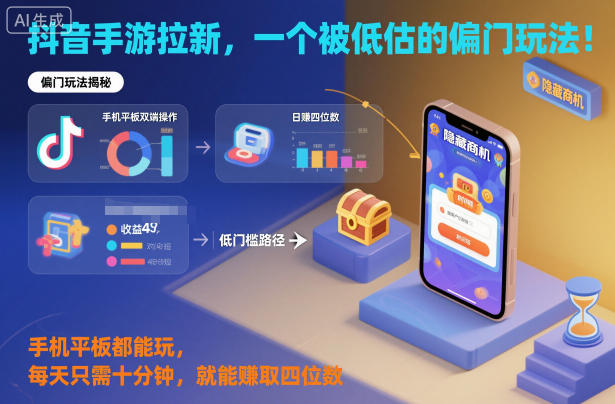 抖音手游拉新，一个被低估的偏门玩法！手机平板都能玩，每天只需十分钟，就能賺取四位数【揭秘】-大表哥网创