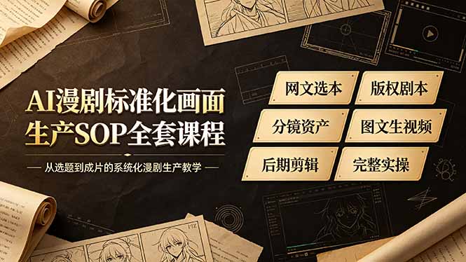 AI漫剧标准化画面生产SOP全套课程-更新，网文选本版权剧本分镜资产全覆盖，图文生视频后期剪辑完整实操教学-大表哥网创