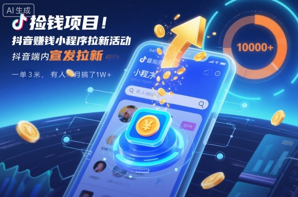 捡钱项目！抖音賺钱小程序拉新活动，抖音端内宣发拉新，一单3米，有人半个月搞了1W+-大表哥网创
