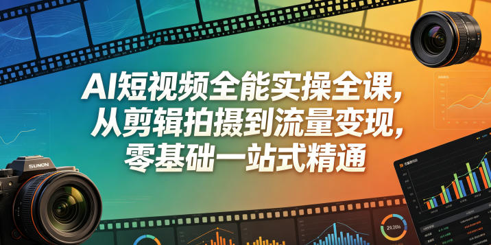AI短视频全能实操全课，从剪辑拍摄到流量变现，零基础一站式精通-大表哥网创