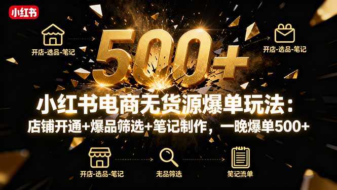 小红书电商无货源爆单玩法：店铺开通+爆品筛选+笔记制作，一晚爆单500+-大表哥网创