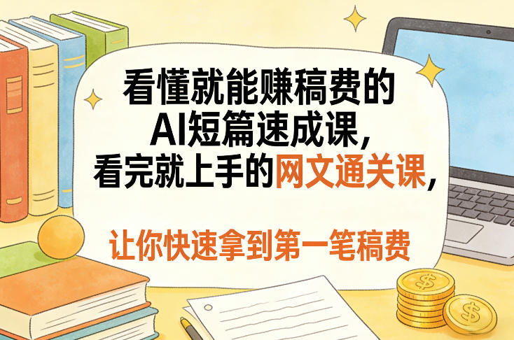 看懂就能賺稿费的AI短篇速成课，看完就上手的网文通关课，让你快速拿到第一笔稿费-大表哥网创