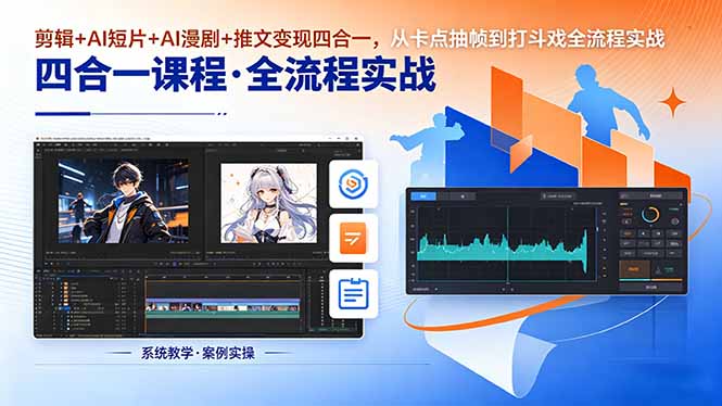 剪辑+AI短片+AI漫剧+推文变现四合一，从卡点抽帧到打斗戏全流程实战-大表哥网创
