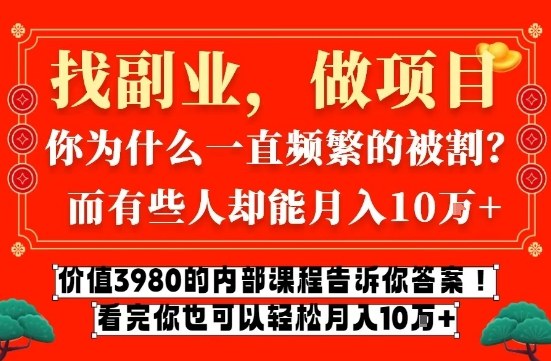 价值3980的网创内部课程，告诉你互联网创业月入10个W的秘密【揭秘】-大表哥网创