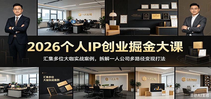 2026个人IP创业掘金大课：汇集多位大咖实战案例，拆解一人公司多路径变现打法-大表哥网创