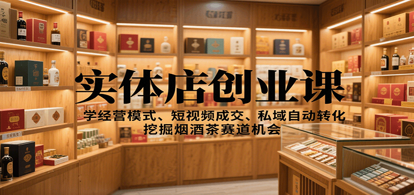 实体店创业课：学经营模式、短视频成交、私域自动转化，挖掘烟酒茶赛道机会-大表哥网创