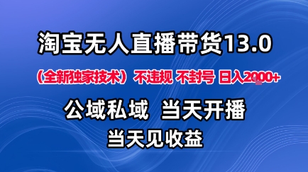 淘宝无人直播13.0，公域私域技术，不封号，不违规布局下半年旺季赛道，日入1K+(独家技术)【揭秘】-大表哥网创