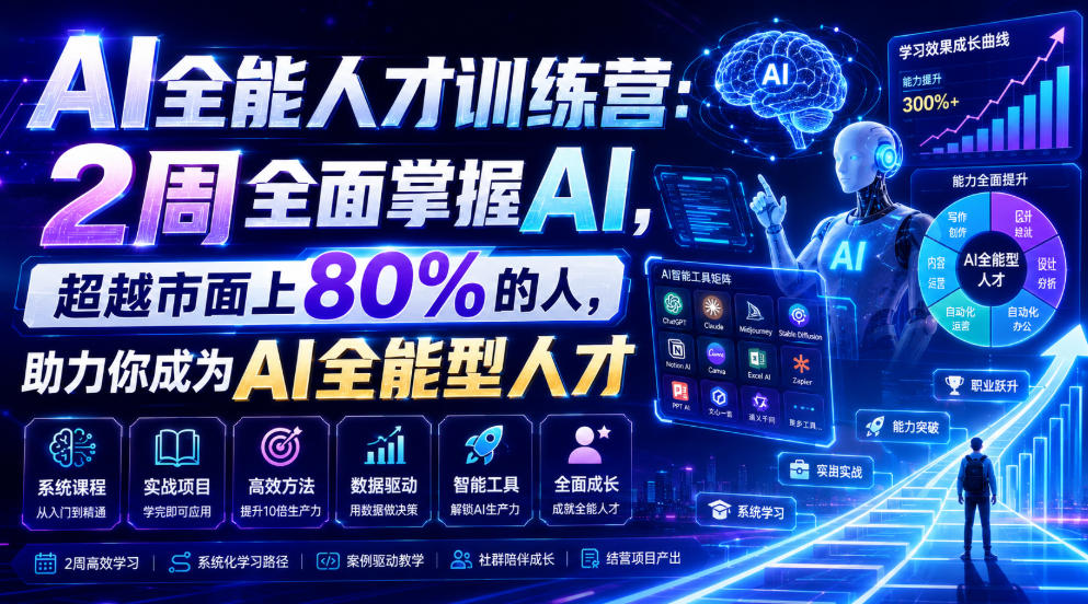 AI全能人才训练营：2周全面掌握AI，超越市面上80%的人，助力你成为AI全能型人才-大表哥网创