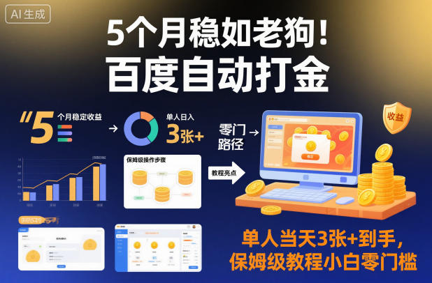 5个月稳如老狗！百度自动打金，单人当天3张+到手，保姆级教程小白零门槛【揭秘】-大表哥网创