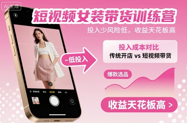 短视频女装带货训练营，投入少风险低，收益天花板高-大表哥网创