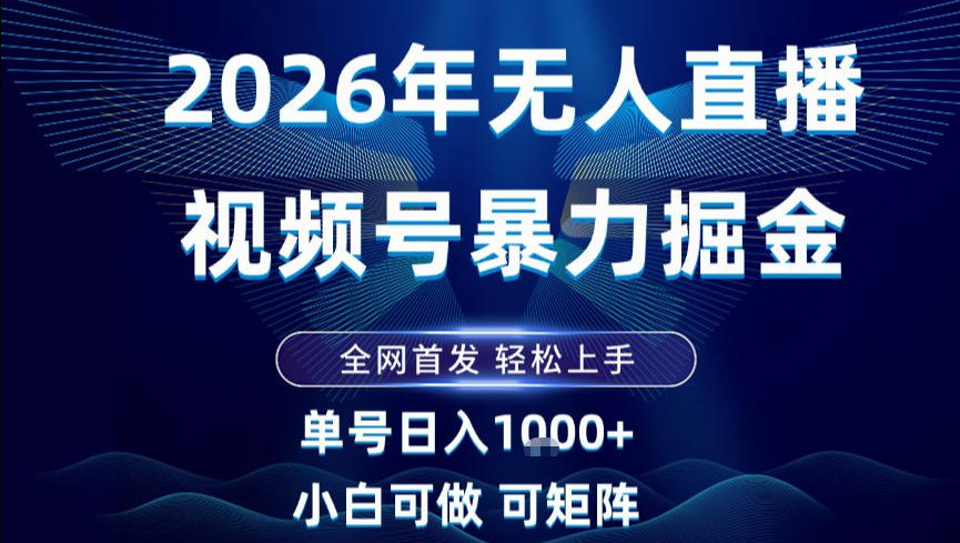 2026最新视频号无人直播掘金，全网首发，小白可以玩，长期稳定日入1k+【揭秘】-大表哥网创