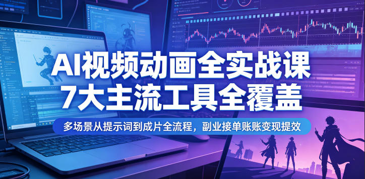 AI视频动画全实战课，7大主流工具全覆盖，多场景从提示词到成片全流程，副业接单账号变现提效-大表哥网创