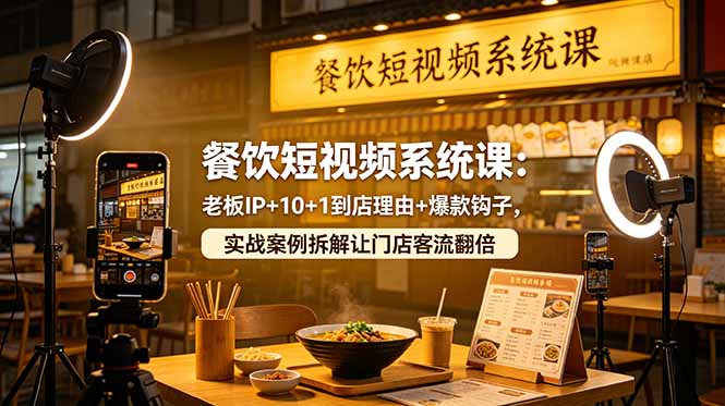 餐饮短视频系统课：老板IP+10+1到店理由+爆款钩子，实战案例拆解让门店客流翻倍-大表哥网创