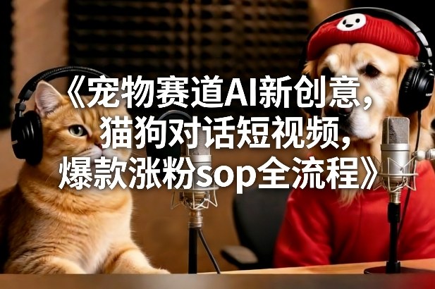 宠物赛道AI新创意，猫狗对话短视频，爆款涨粉sop全流程-大表哥网创