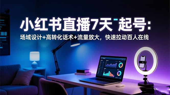 小红书直播7天起号：场域设计+高转化话术+流量放大，快速拉动百人在线-大表哥网创