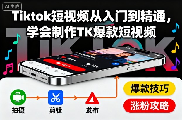 Tiktok短视频从入门到精通，学会制作TK爆款短视频-大表哥网创