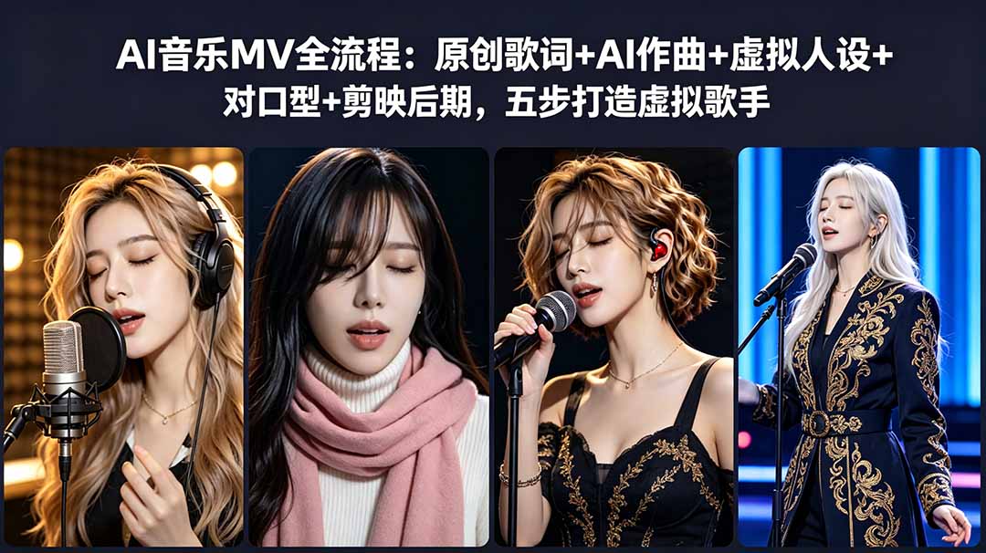 AI音乐MV全流程：原创歌词+AI作曲+虚拟人设+对口型+剪映后期，五步打造虚拟歌手-大表哥网创