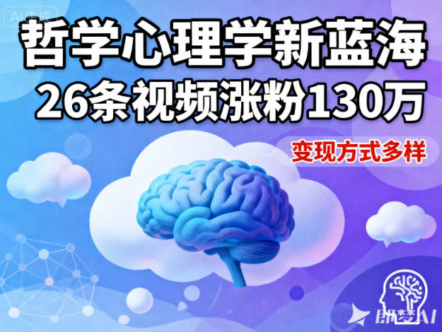 短视频新蓝海，哲学心理学赛道，26条视频涨粉130W，变现方式多样-大表哥网创