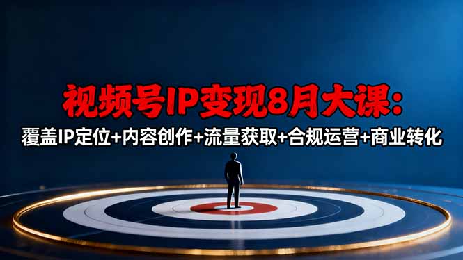 视频号IP变现8月大课，覆盖IP定位+内容创作+流量获取+合规运营+商业转化-大表哥网创