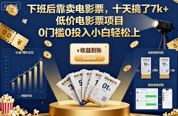 下班后靠卖电影票，十天搞了7k+，低价电影票项目，0门槛0投入小白轻松上手【揭秘】-大表哥网创