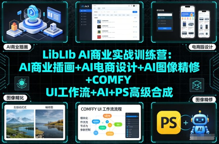 LibLIb AI商业实战训练营：AI商业插画+AI电商设计+AI图像精修+COMFY UI工作流+AI+PS高级合成-大表哥网创
