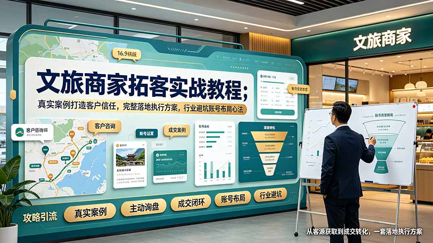 文旅商家拓客实战教程；真实案例打造客户信任，完整落地执行方案，行业避坑账号布局心法-大表哥网创