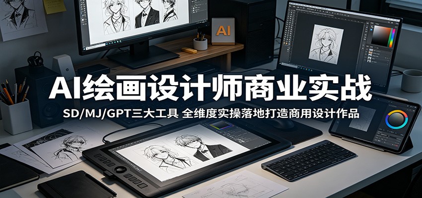 AI绘画设计师商业实战：SD/MJ/GPT三大工具，全维度实操落地打造商用设计作品-大表哥网创