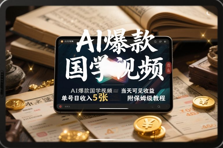 AI爆款国学视频，独家起号方法，小白直接上手，当天可见收益，单号日收入5张+附保姆级教程-大表哥网创