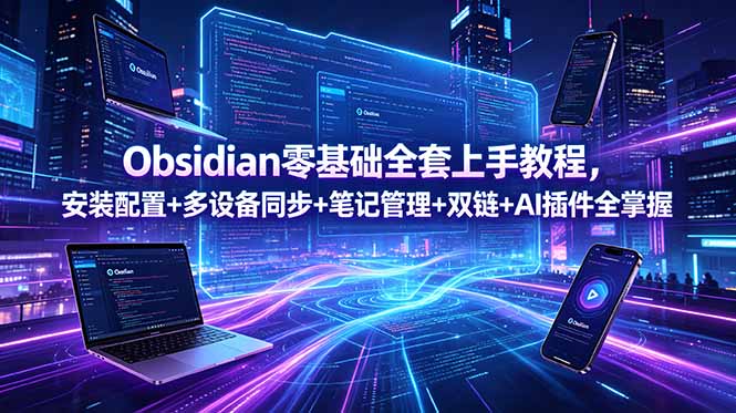 Obsidian零基础全套上手教程,安装配置+多设备同步+笔记管理+双链+AI插件全掌握-大表哥网创