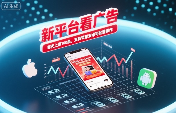 新平台看广告，养好机一条0.3到5米，每天上限100条，支持苹果安卓可批量操作-大表哥网创
