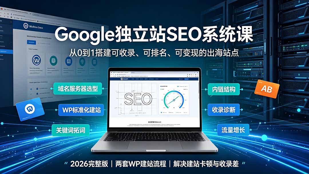 Google独立站SEO-7月系统课：出海基建×WordPress建站×AI内容生产×站内外优化×Search Console×AdSense变现-大表哥网创