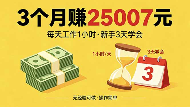 3个月赚钱25007元，每天工作1个小时，新手3天全部学会！-大表哥网创