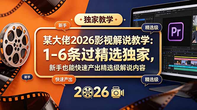 某大佬2026影视解说教学:1-6条过精选独家,新手也能快速产出精选级解说内容-大表哥网创