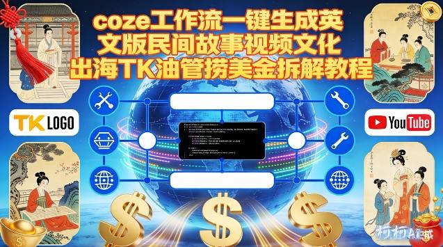 Coze扣子工作流一键生成英文版民间故事视频，文化出海TK油管捞美金拆解教程-大表哥网创