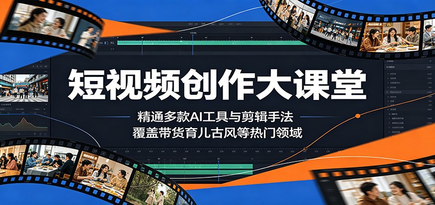 短视频创作大课堂：精通多款AI工具与剪辑手法，覆盖带货、育儿、古风等热门领域-大表哥网创