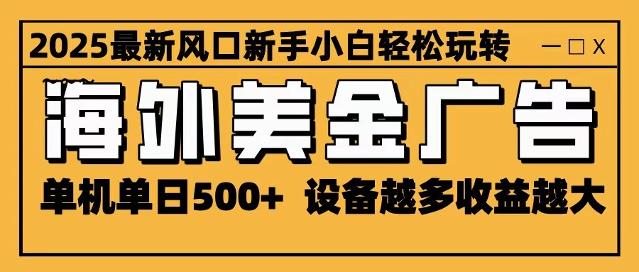 2025最新风口 海外美金广告 单机单日500+ 可无限放大 设备越多收益越大 轻松上手-大表哥网创