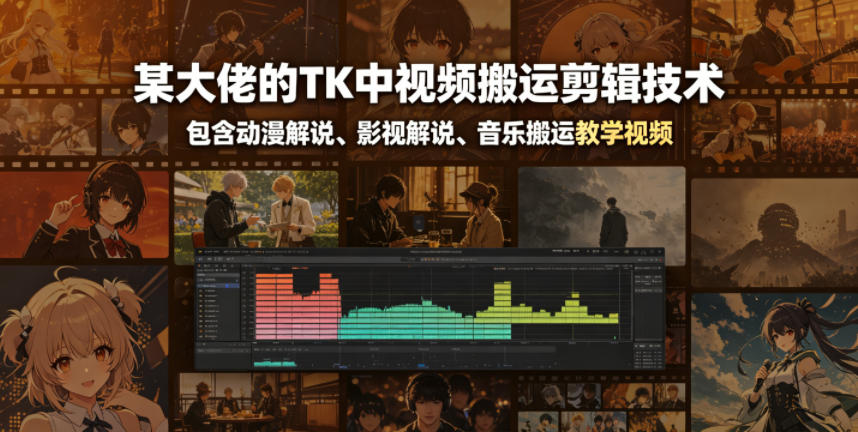 某大佬的TK中视频搬运剪辑技术，包含动漫解说、影视解说、音乐搬运教学视频-大表哥网创