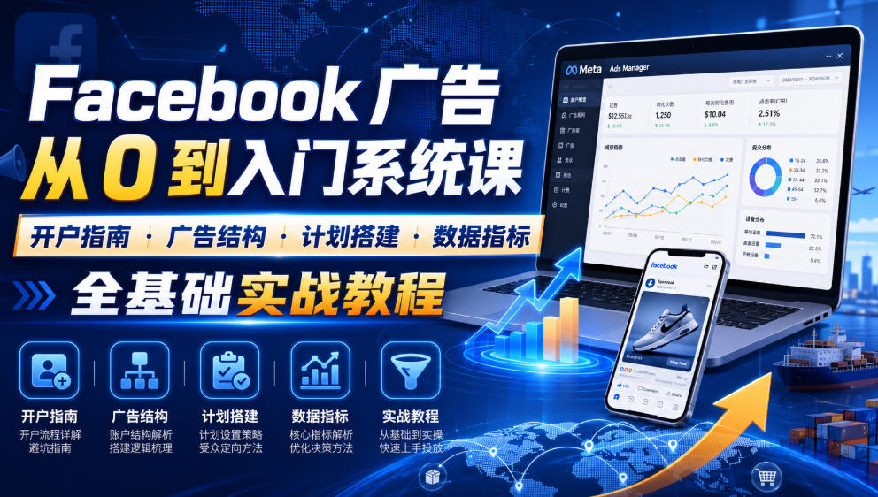 Facebook广告新手从0到入门系统课｜开户指南・广告结构・计划搭建・数据指标全基础实战教程-大表哥网创