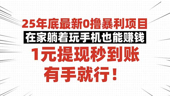 25年底最新0撸暴利项目，在家躺着玩手机也能赚钱，1元提现秒到账，有手…-大表哥网创