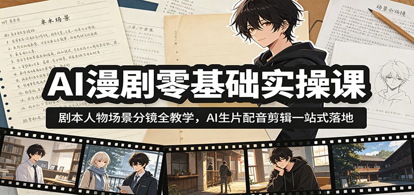 AI漫剧零基础实操课：剧本人物场景分镜全教学，AI生片配音剪辑一站式落地-大表哥网创