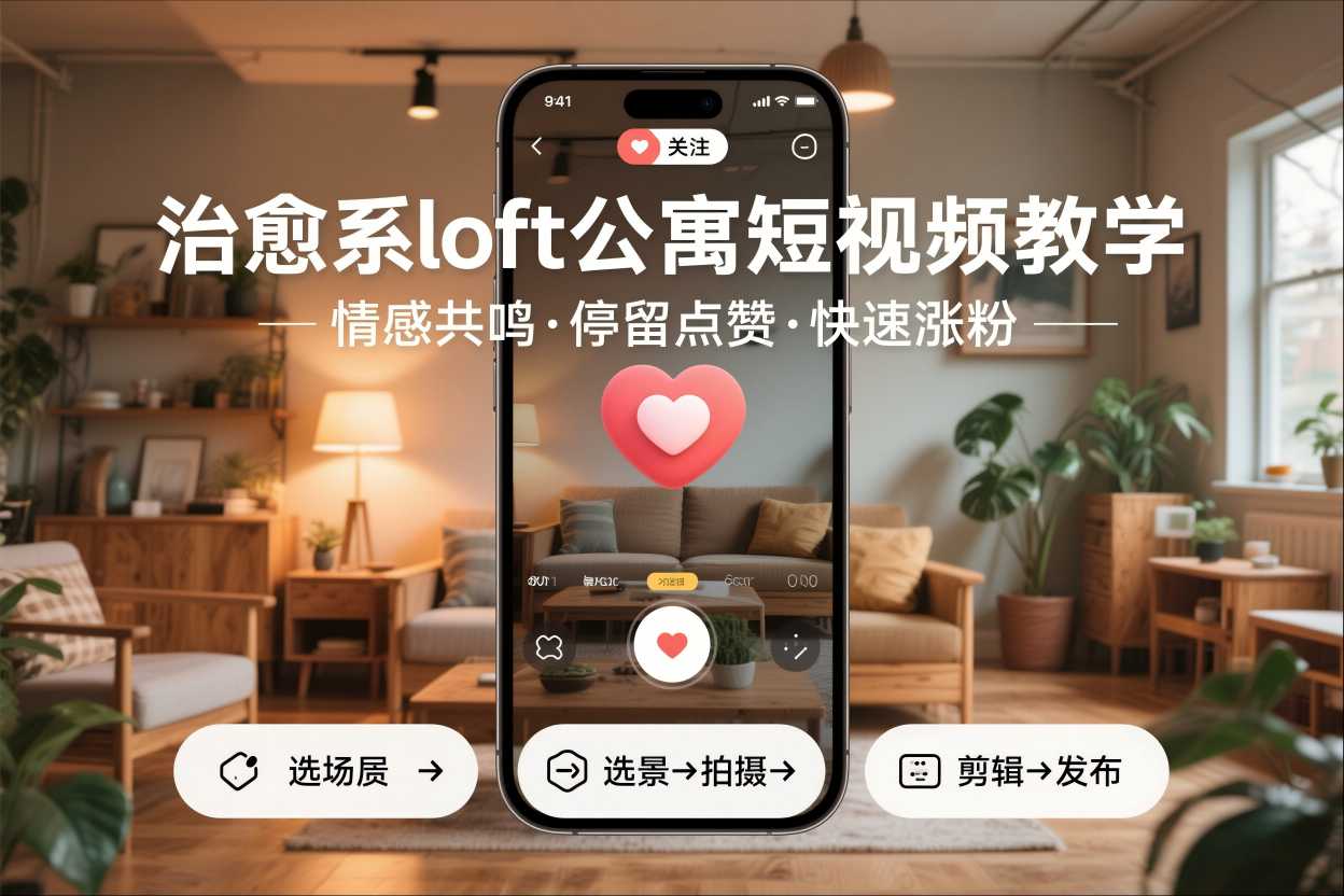 治愈系loft公寓短视频制作教学，情感共鸣引停留点赞关注，快速起号涨粉-大表哥网创