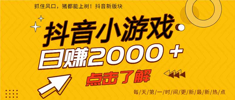 2025年爆火的抖音小游戏项目，一部手机日入2000+-大表哥网创